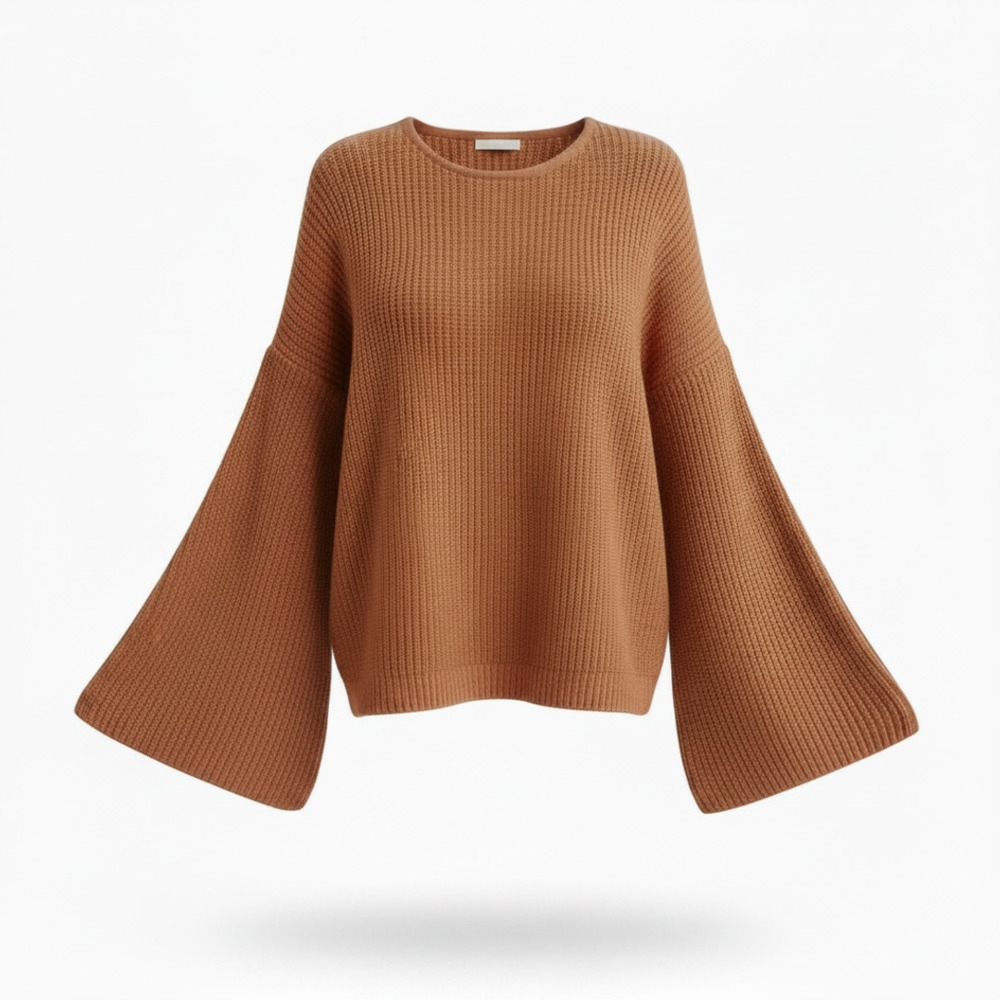 BP. Women's Rust Brown Ribbed Knit Sweater with Flare Bell Sleeves Size XS